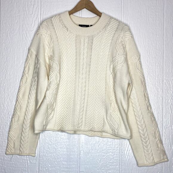 THEORY Oversized Cableknit Cream Cashmere Wool Blend Sweater US MEDIUM NWT $375 - Picture 1 of 9